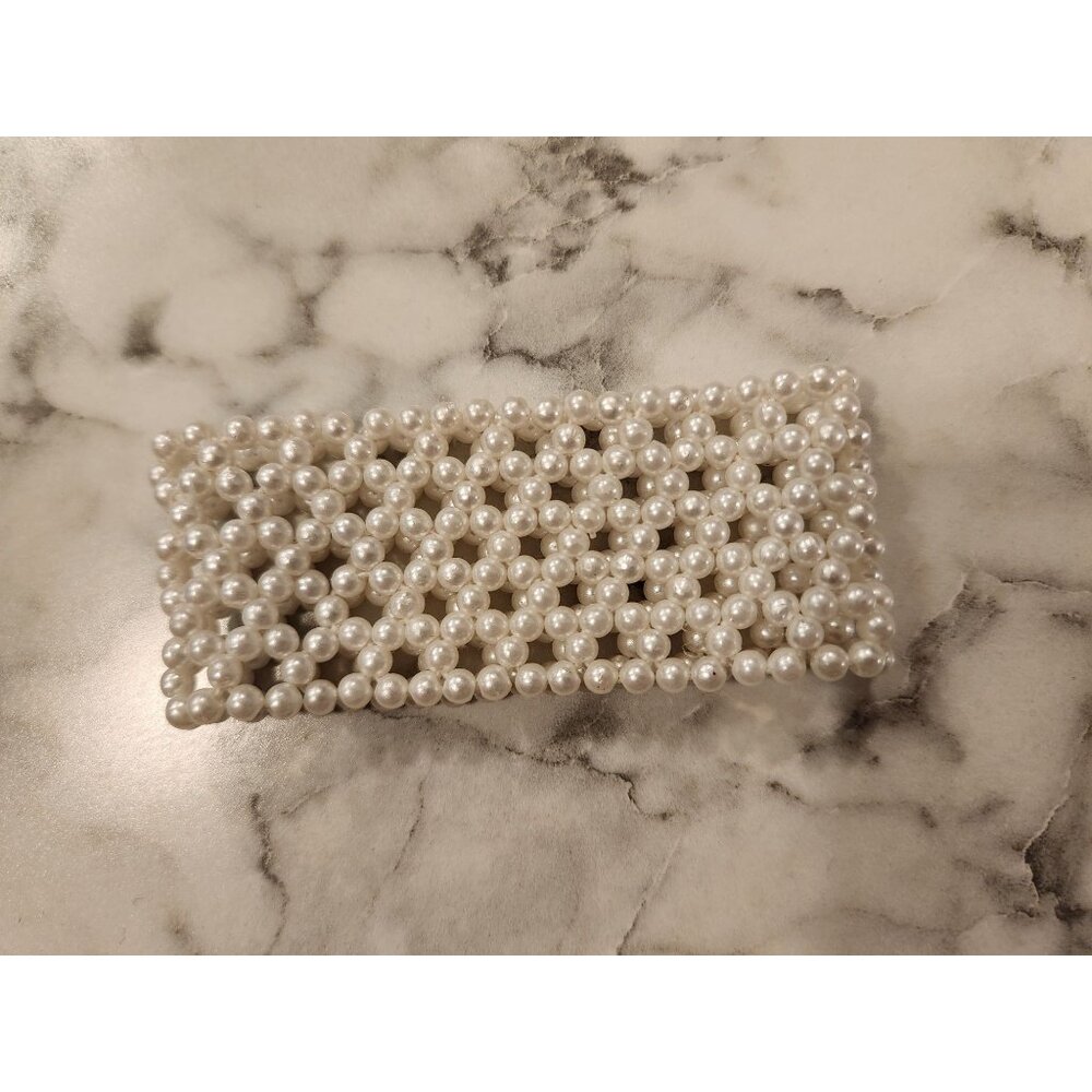 Vintage Elegant White Faux Pearl Beaded Stretch Cuff Bracelet For Women